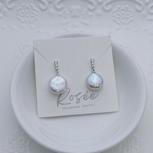 New Handmade Coin Baroque Pearl Dangle Earrings 11–12mm S925 Post